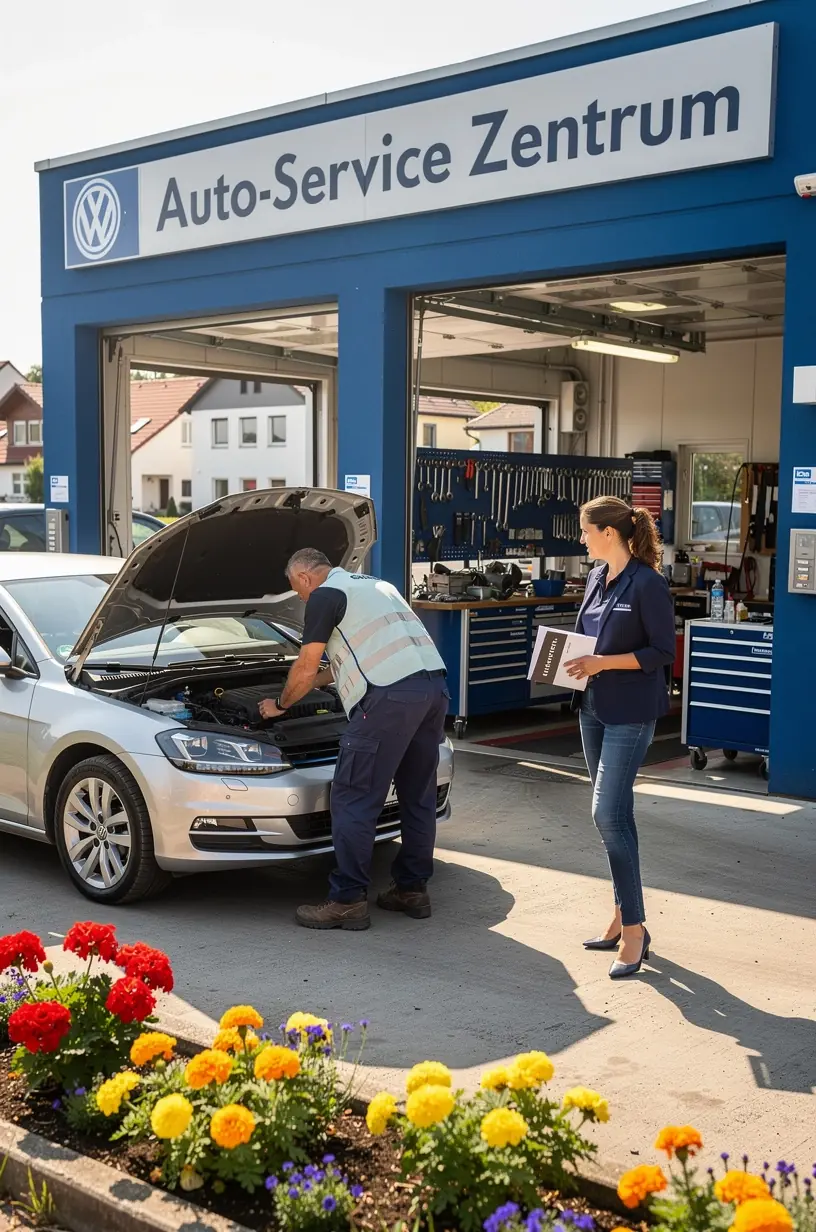 Fahrzeug auf einer Hebebühne während einer umfassenden Überprüfung in einem schnellen und zuverlässigen Autozentrum.