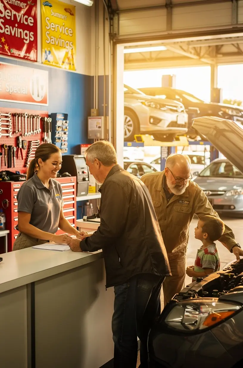 Filterwechsel an einem Fahrzeug in einer deutschen Schnellservice-Werkstatt, Fokus auf Qualität und Effizienz.